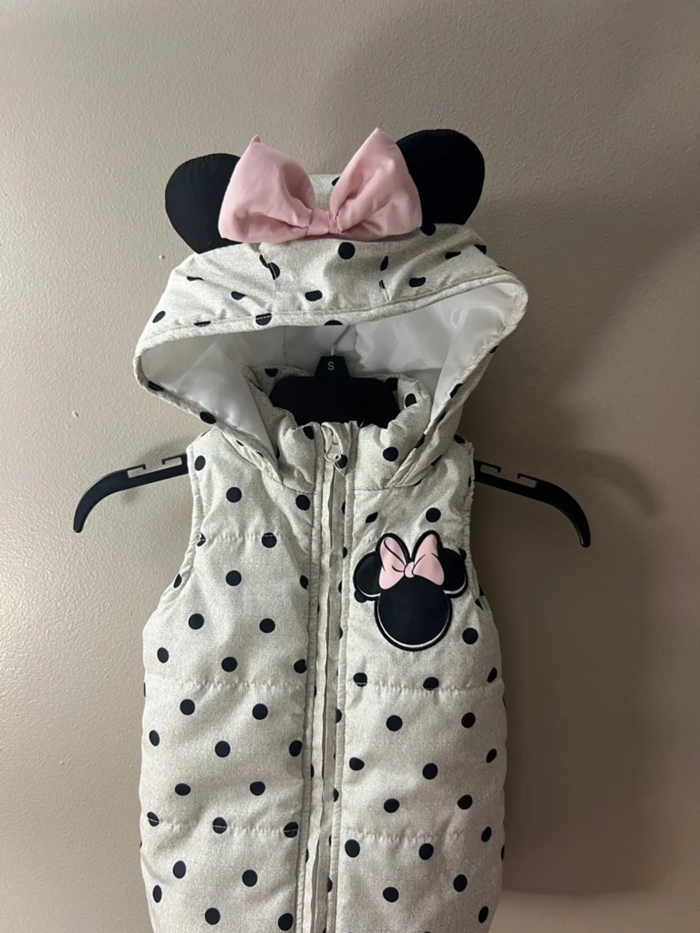 Disney Junior Girls' Pink & White Polka Dot Hooded Vest with Bow Accent
